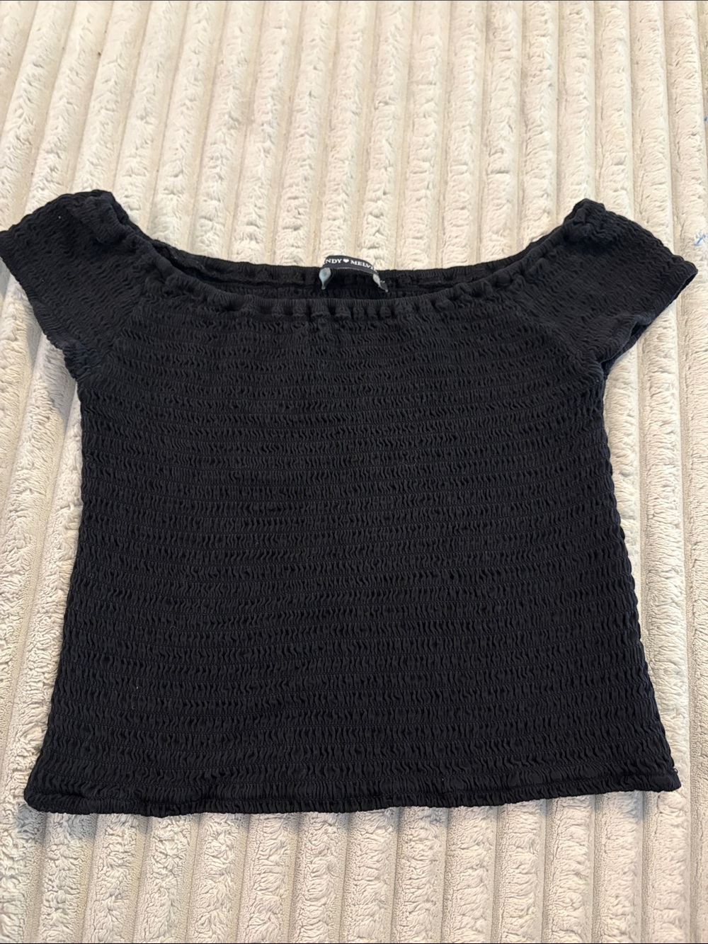 Brandy Melville Black Smocked Off-Shoulder Crop Top